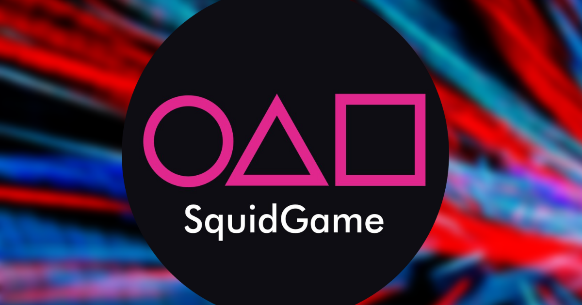 Image of Squid Game Token Logo on Red and Blue Streaked Blurred Background
