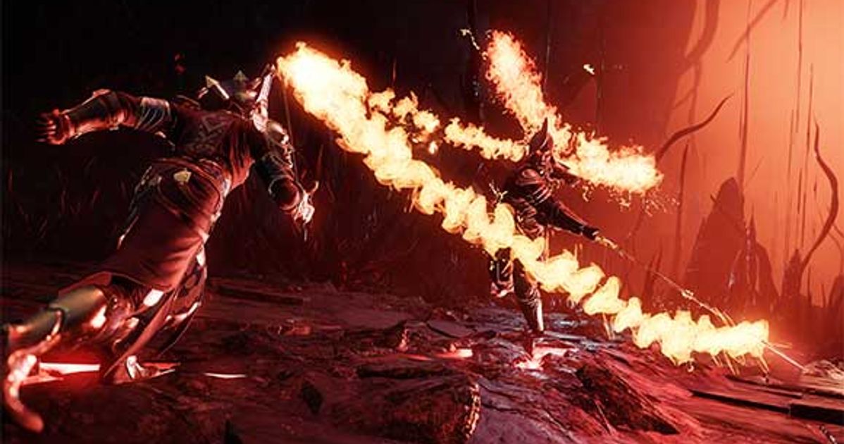 Character Sprinting at an enemy swinging a flaming sword