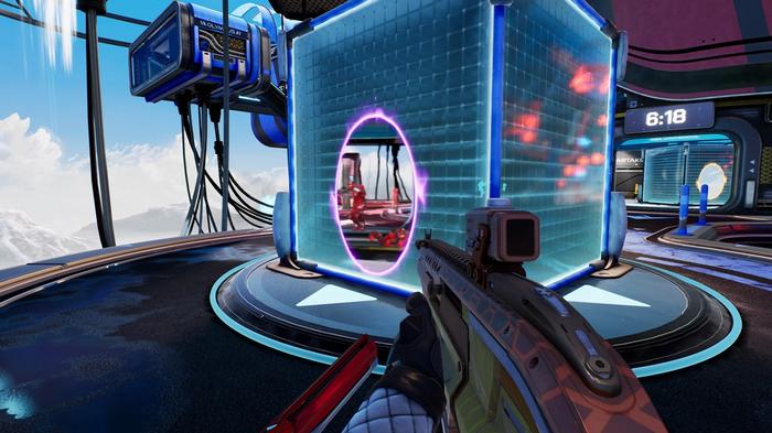 Image of a player holding a gun in Splitgate.