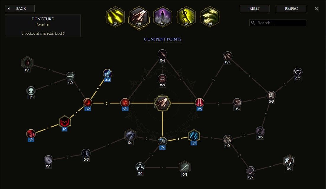 skill tree for puncture for bow mage in last epoch