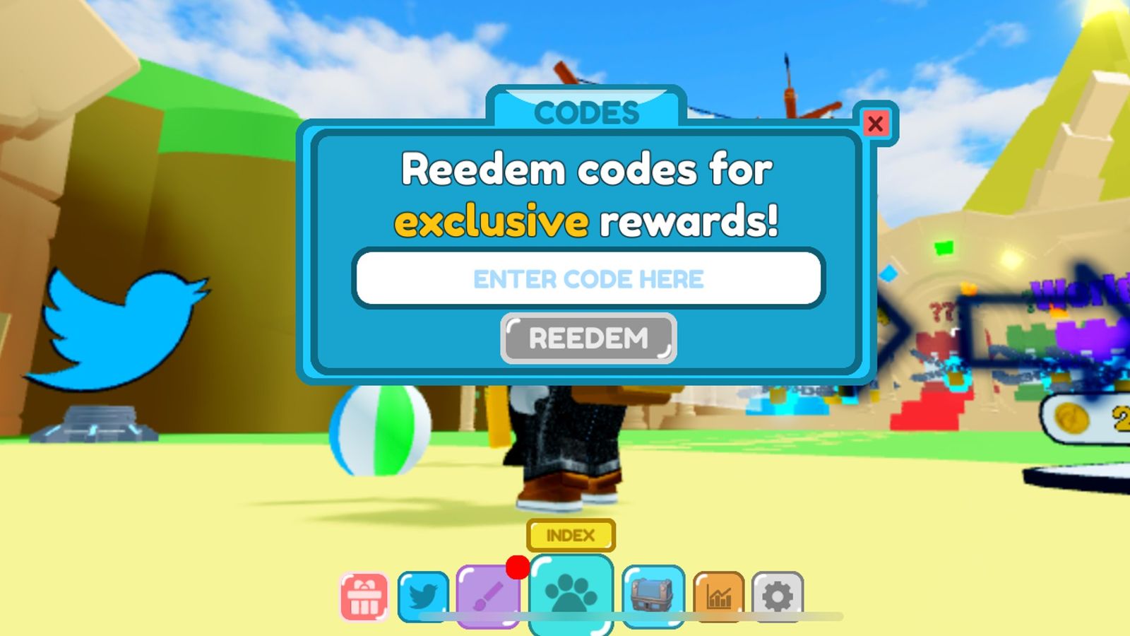 Image of the code redemption screen in Slashing Simulator.