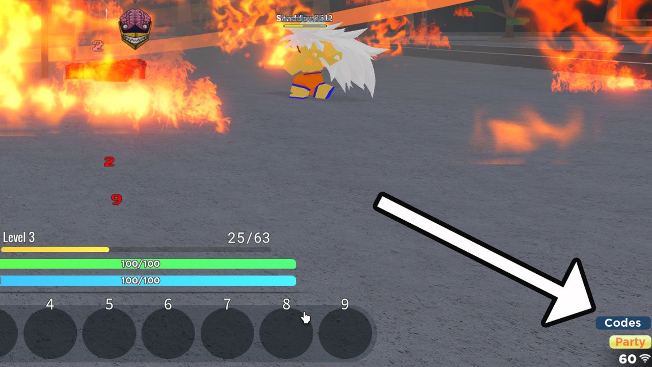 An in-game screenshot showing where to use Roblox Project Hero codes