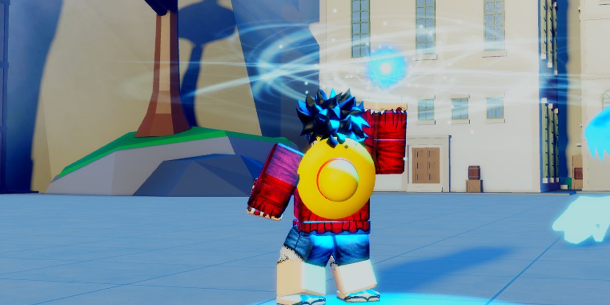 Screenshot from Anime Tales, showing a Roblox character conjuring a blue spell