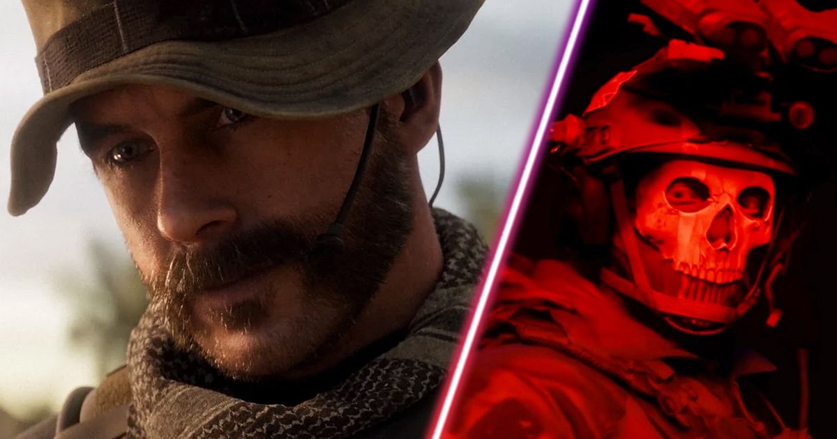 Screenshot of Call of Duty Captain Price wearing hat and Ghost illuminated by red light
