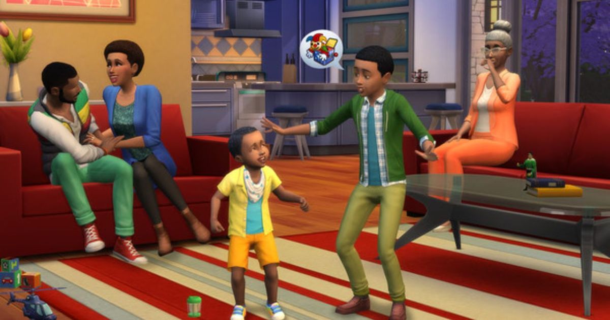 Multiple characters are having fun in Sims 4.