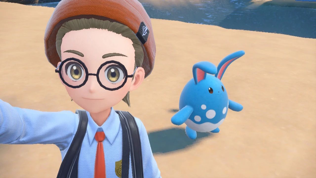 Selfie with Azumarill in Pokemon Scarlet and Violet.
