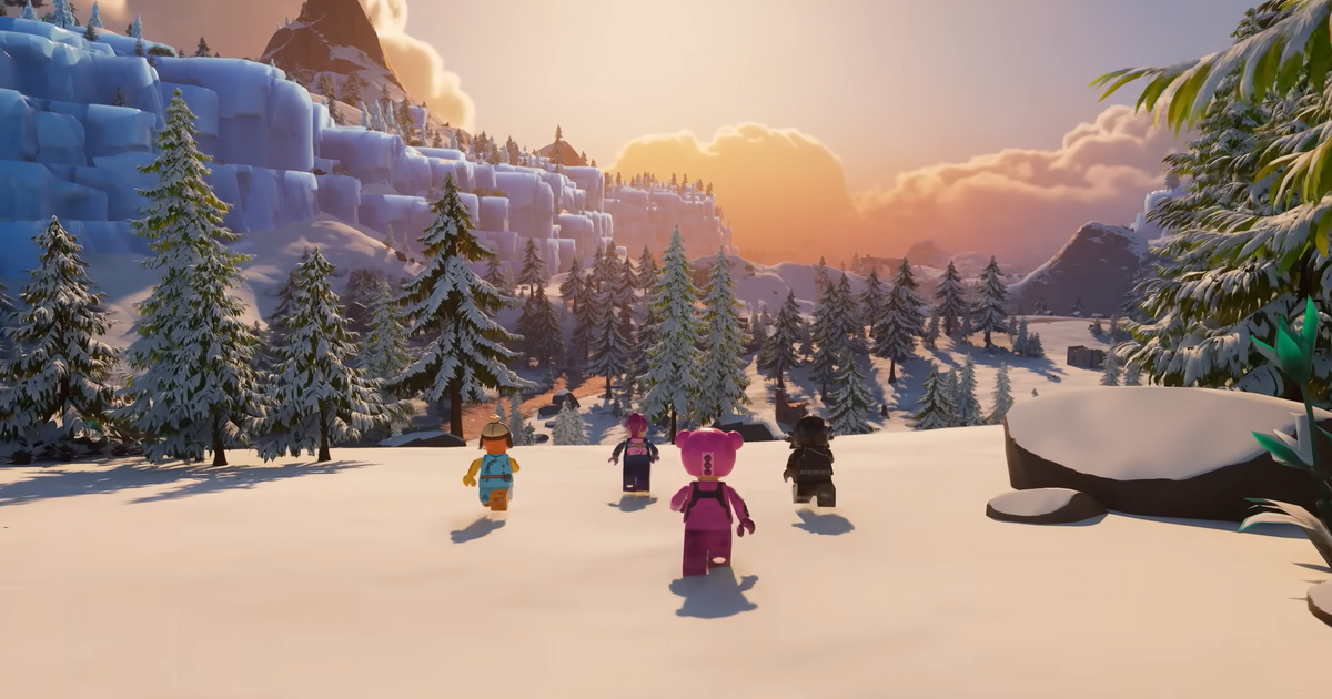 LEGO Fortnite characters walking through the snow.