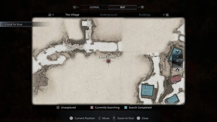 A map showing the location of the Luiza's Key Lockbox in Resident Evil Village.