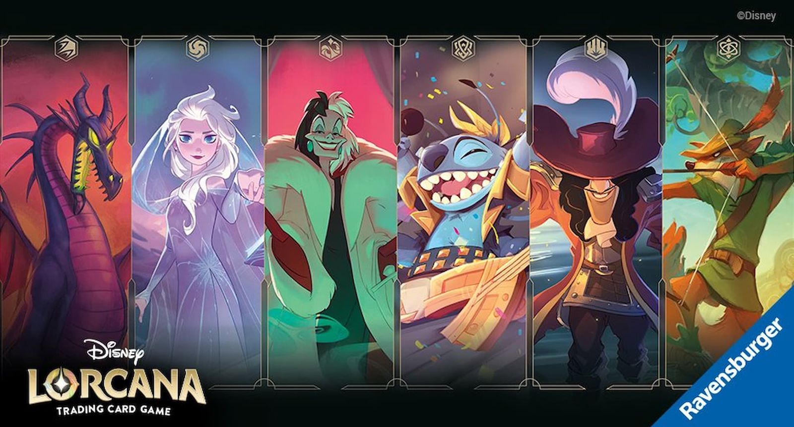 A group of Disney Lorcana cards.