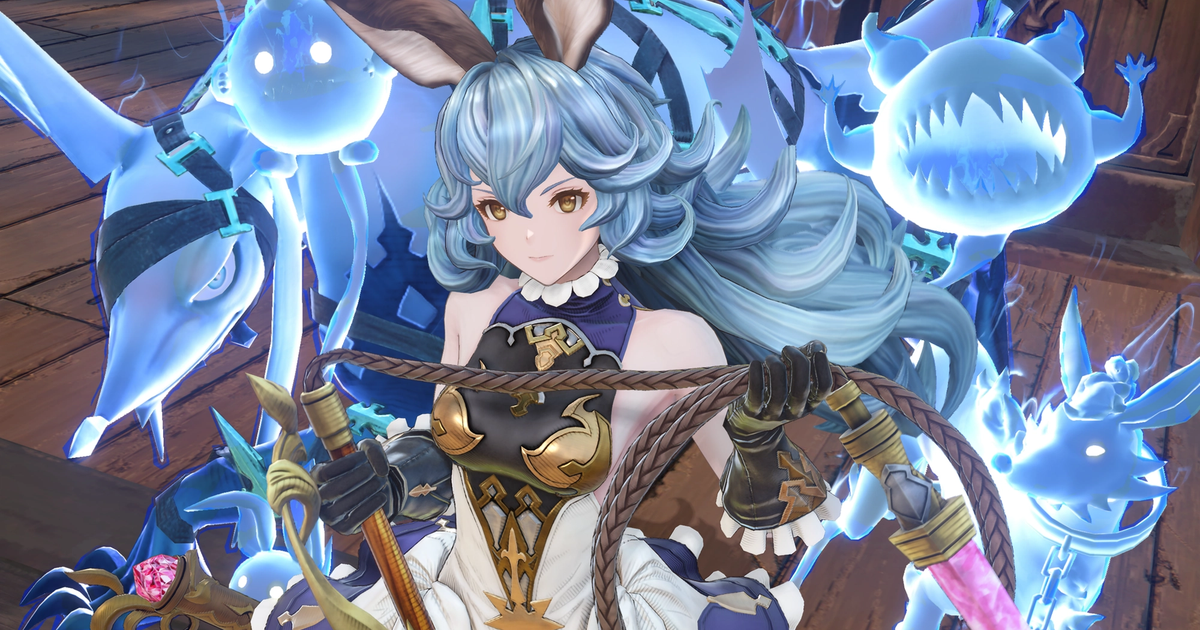 granblue fantasy relink ferry holding whipe with blue ghost pets behind her