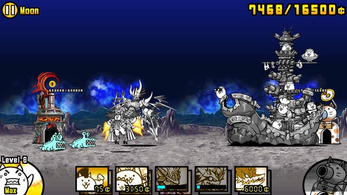 A screenshot of The Battle Cats battling on the moon.