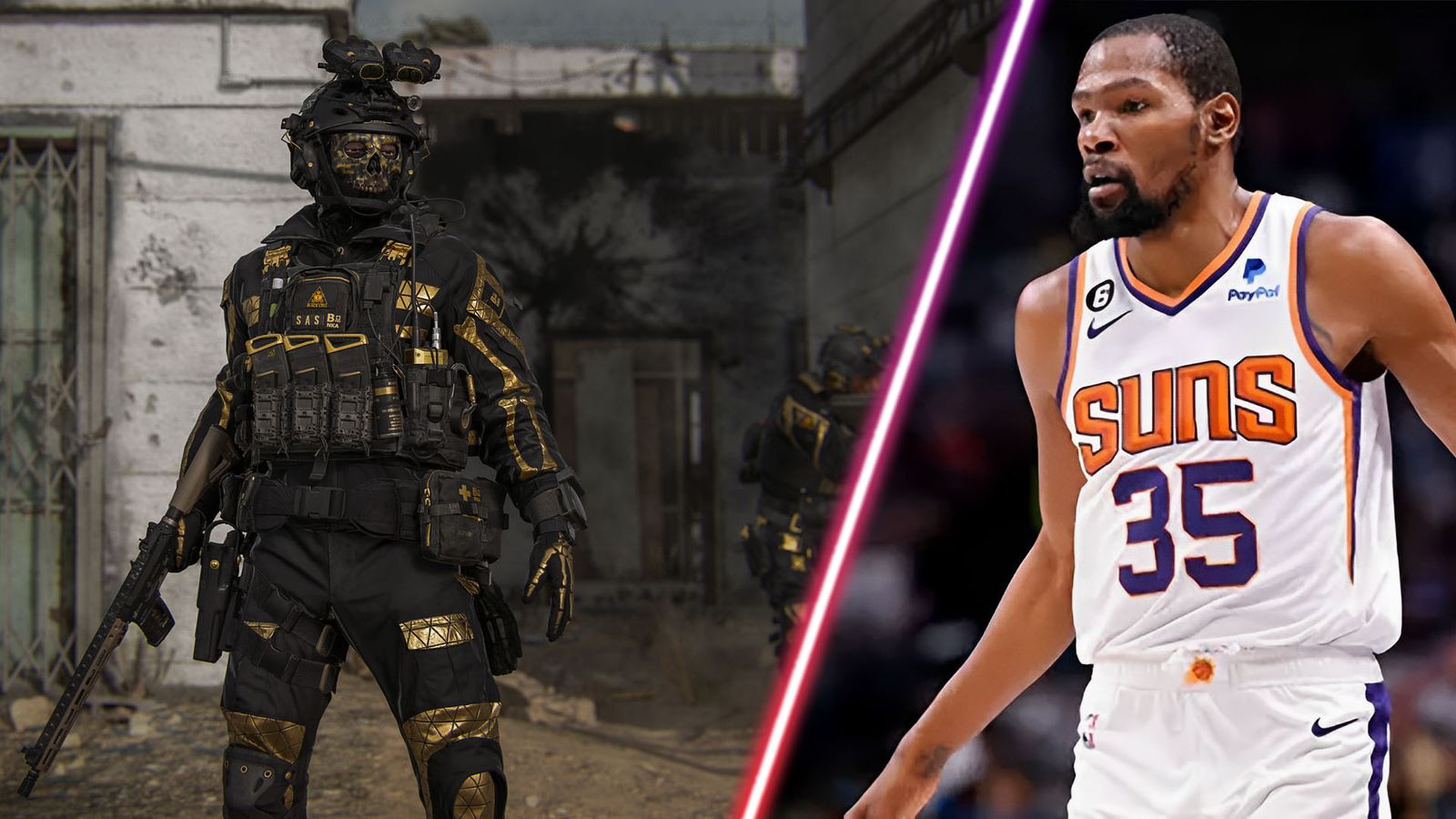 Screenshot of Call of Duty Ghost Operator and Kevin Durant wearing Phoenix Suns NBA jersey