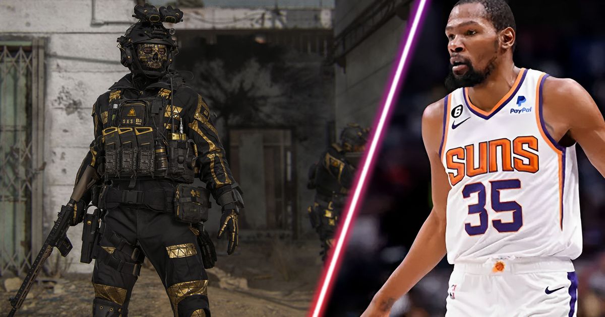 Screenshot of Call of Duty Ghost Operator and Kevin Durant wearing Phoenix Suns NBA jersey