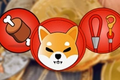 Image of BONE, SHIB, and LEASH tokens against blurred background of coins including Bitcoin.