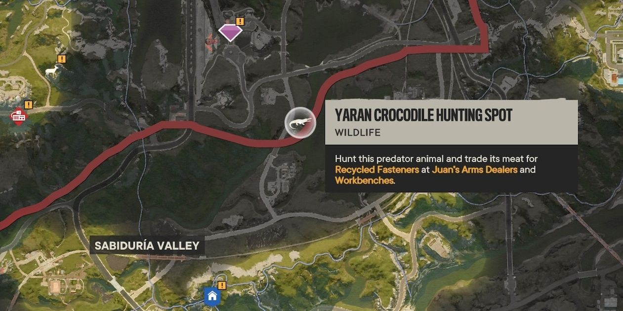Yaran crocodile hunting spot at Sabiduria Valley in Far Cry 6's Valle De Oro region.