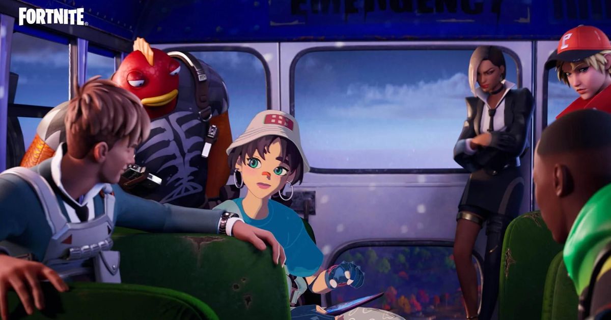 Fortnite Chapter 4 Season 4 Key art featuring characters in the battle bus
