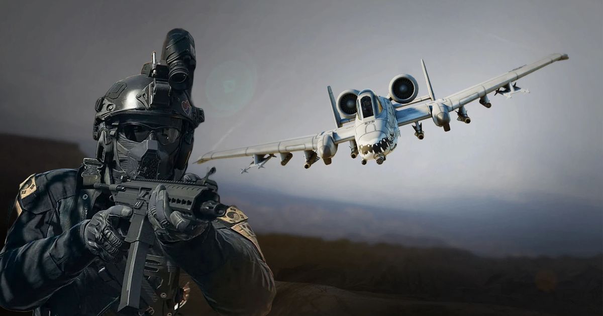 Warzone player holding SMG with airstrike plane in background