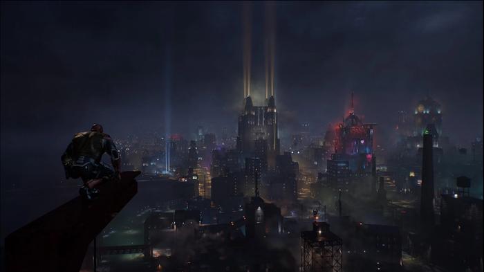 Red Hood overlooking the skyline in Gotham Knights