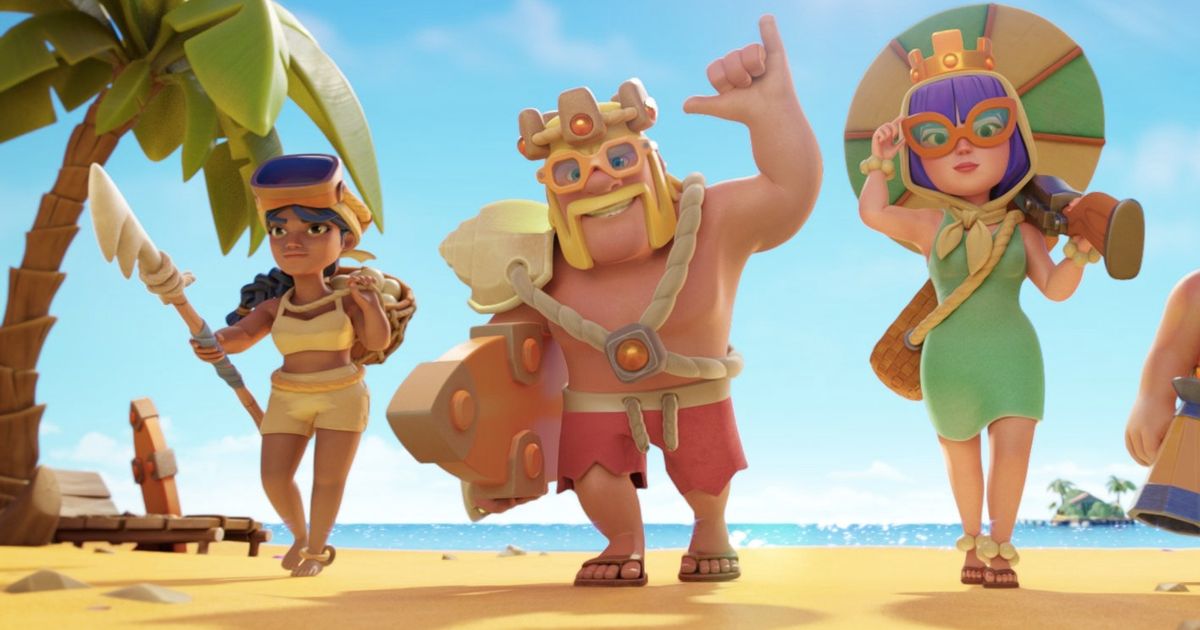 Image of three Clash of Clans characters on a beach.
