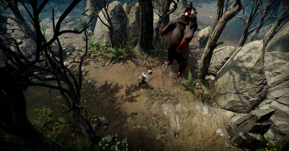 Image of the player fighting a bear in V Rising.