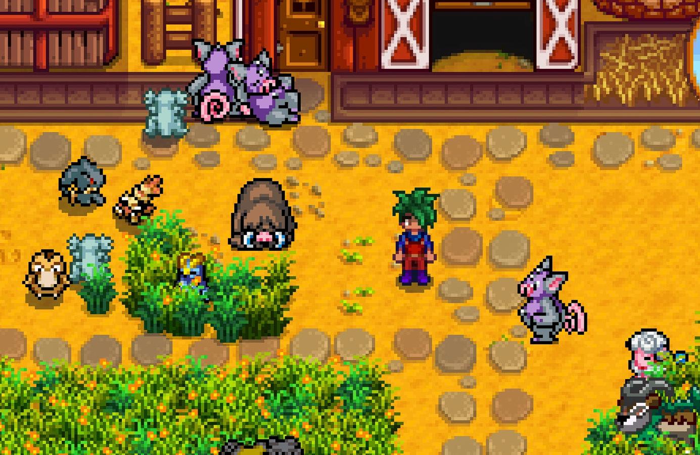 An image of Pokemon in Stardew Valley.