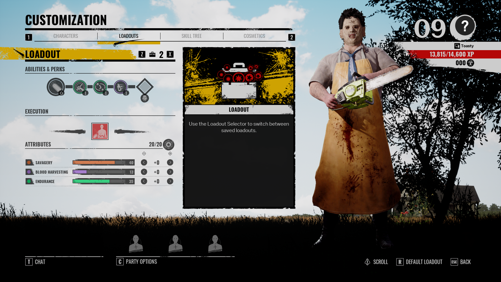 Leatherface customisation screen in texas chain saw massacre