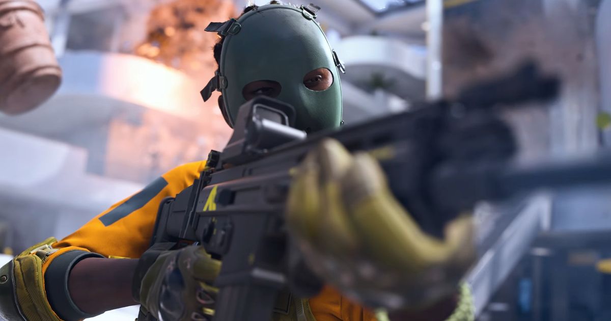 The Finals - masked person in a yellow top holding an assault rifle