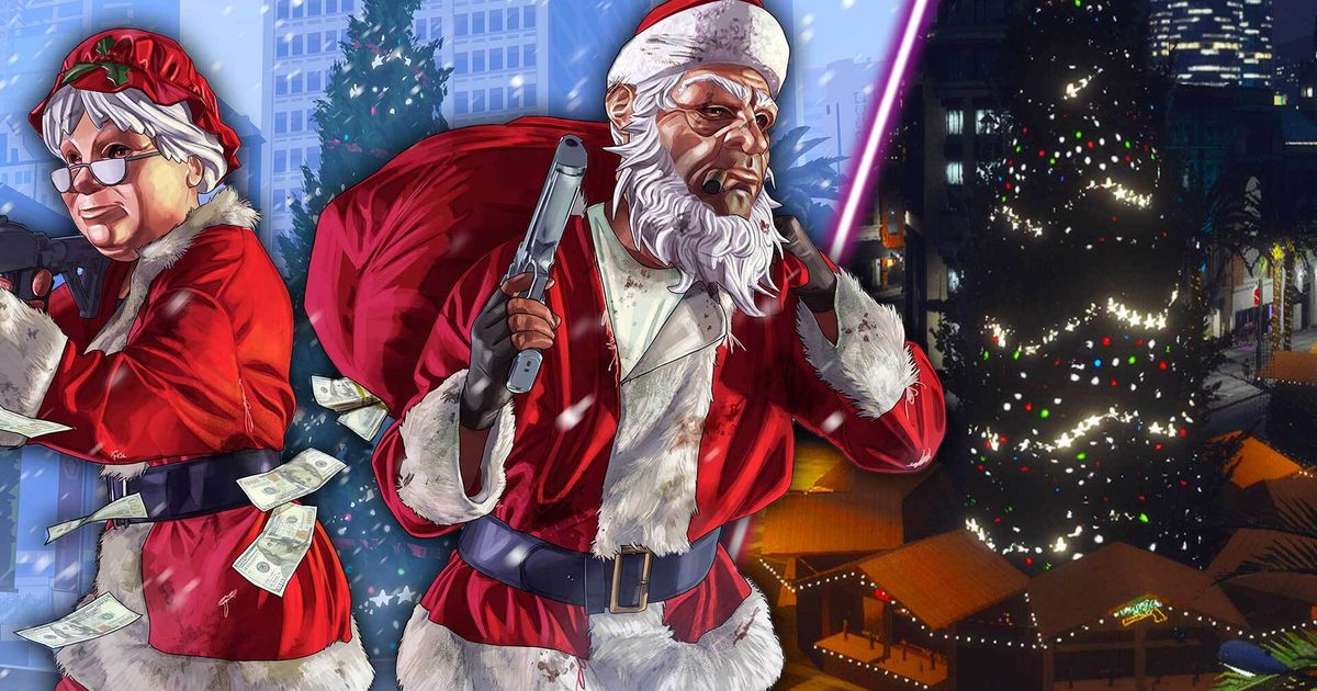 Some GTA Online players dressed in Christmas attire.