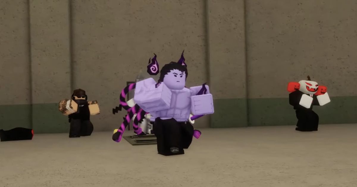 Screenshot from Right 2 Fight, showing several Roblox characters running into a fight