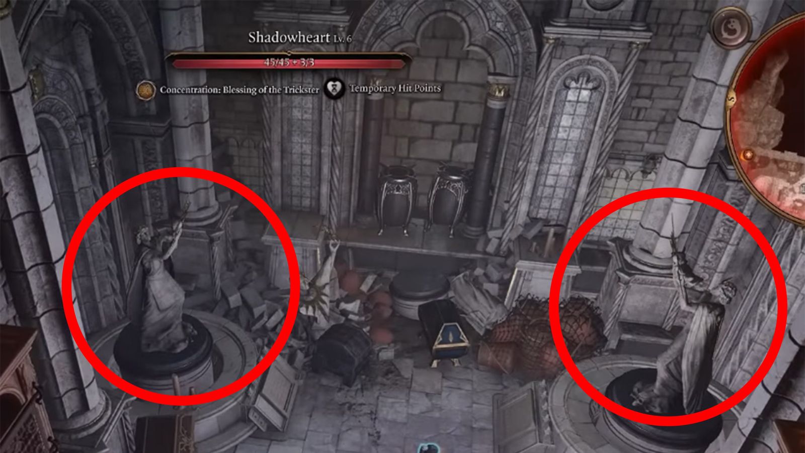 A screenshot of the statues in Baldur's Gate 3.