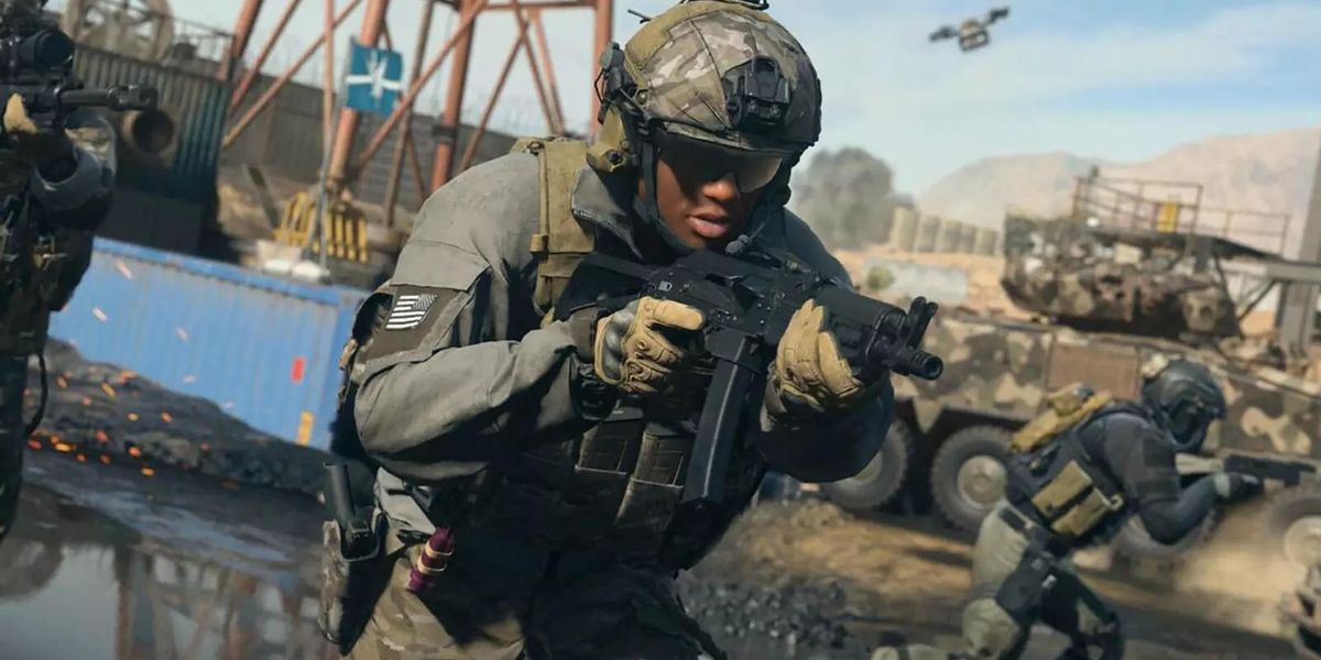 Screenshot of Modern Warfare 2 player holding SMG near other soldiers carrying guns