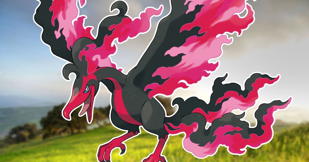Image of a Pokémon trainer facing Moltres.