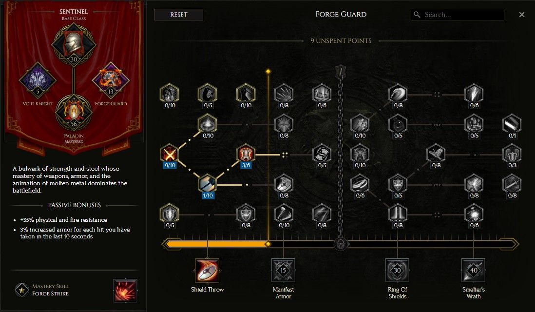 forge guard passives for hammer throw paladin in last epoch