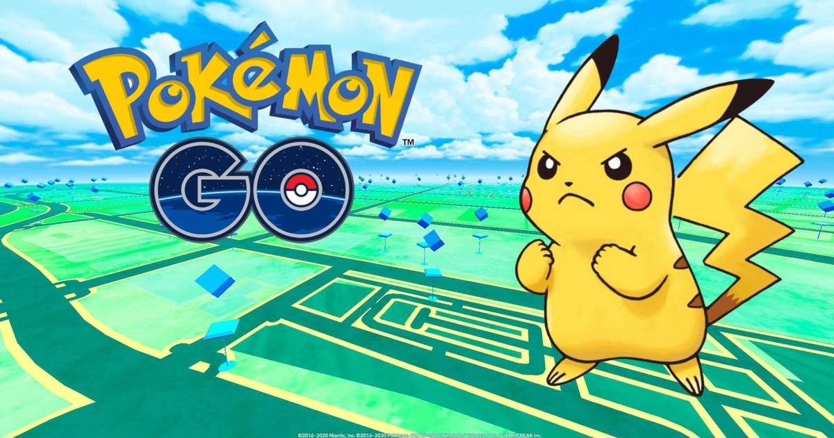 pokemon go background and logo with angry pikachu on the right side