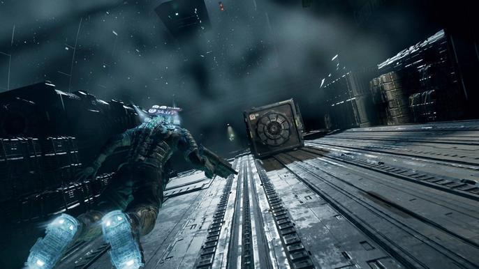 Isaac floating in the atmosphere using thrusters in the Dead Space remake.