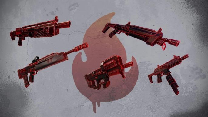 Five different weapons in Fortnite.