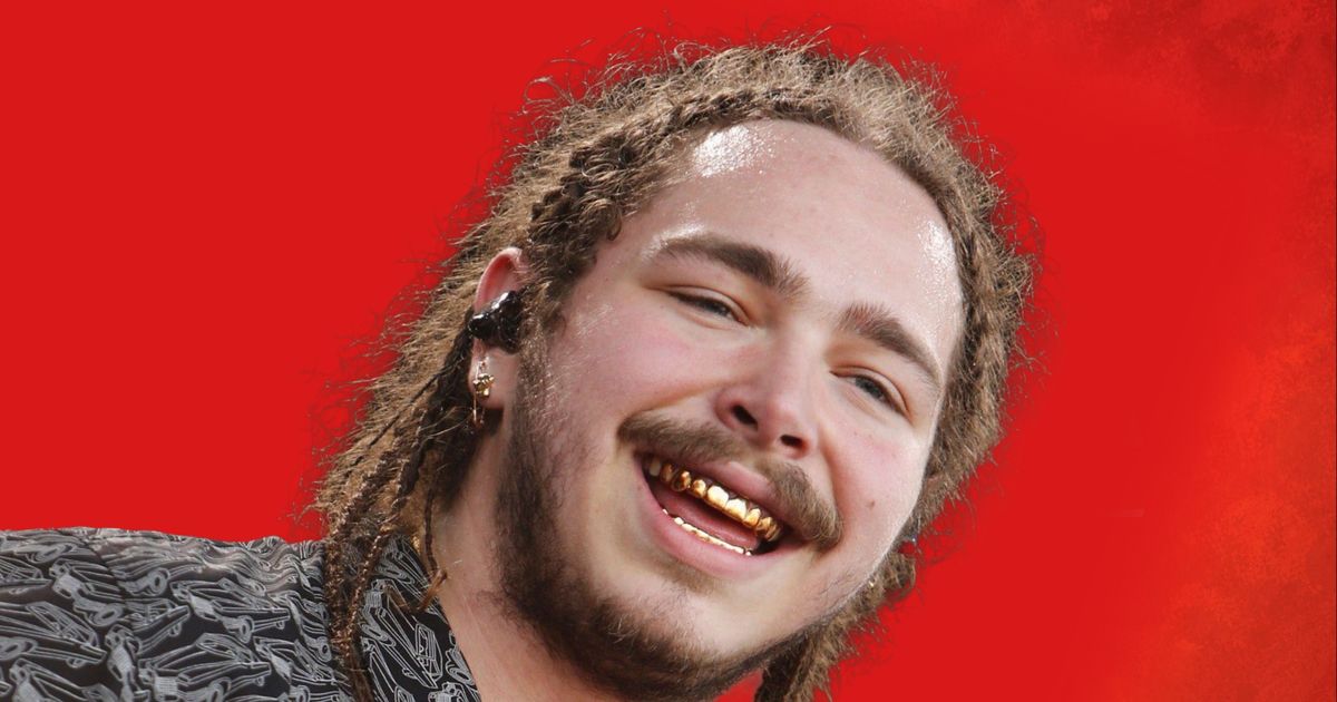 Post Malone at a 30 degree angle with a red aura