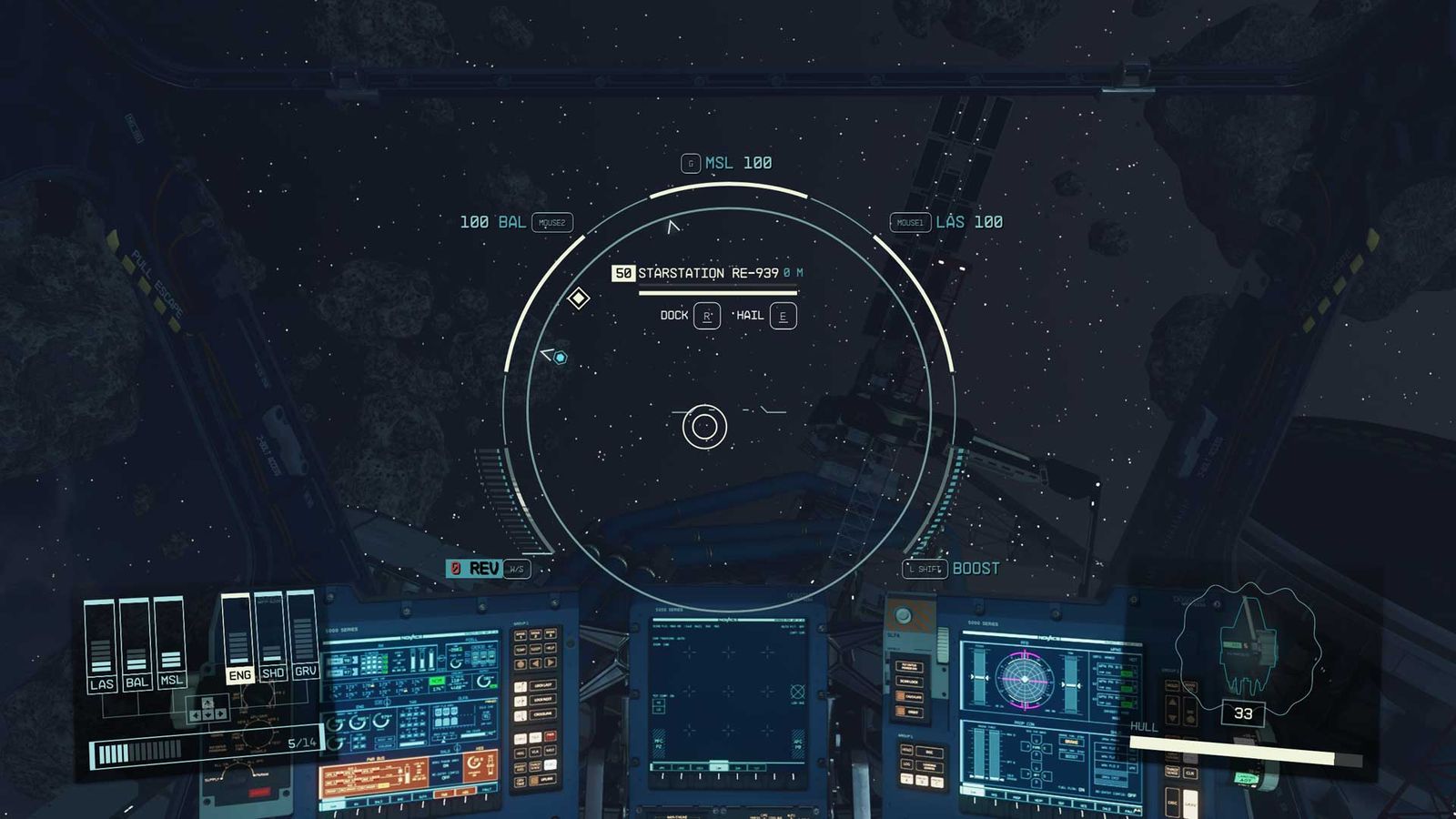 A screenshot showing what the UI looks like when you can dock in Starfield.