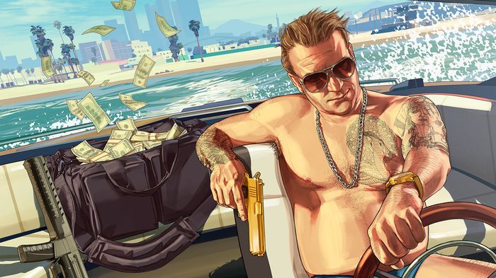 Image of a man riding a speedboat in GTA 5.