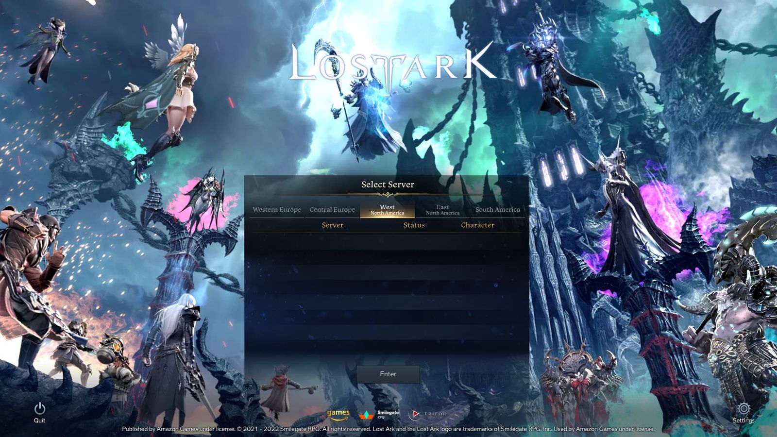 A screenshot of Lost Ark servers that are blank. 