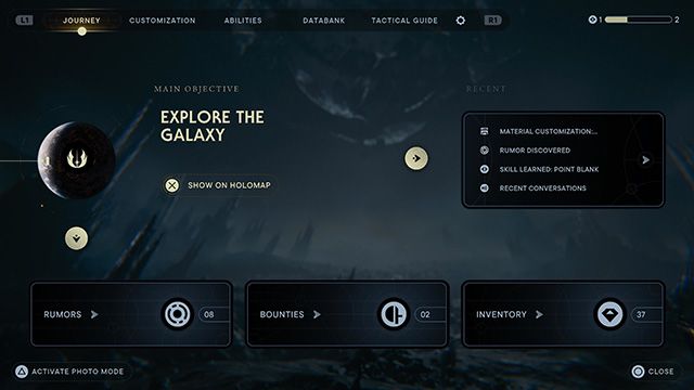 Screenshot showing Star Wars Jedi Survivor pause menu