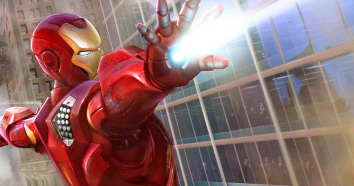 Iron Man firing some beams out of his dumb robot hand 