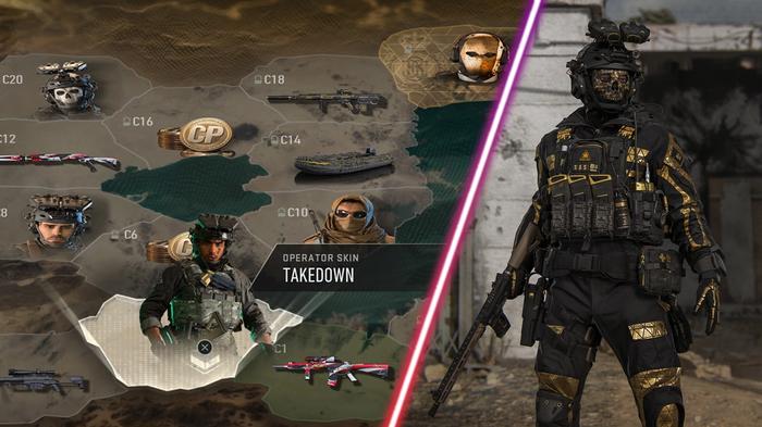 Screenshot showing Modern Warfare 2 battle pass and Ghost in gold skin