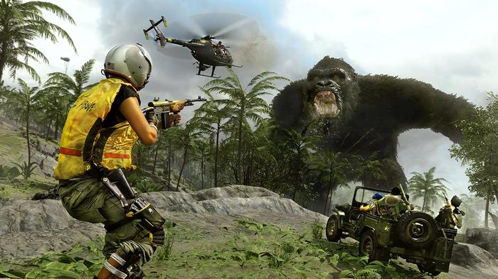 Image of a soldier shooting at King Kong in Call of Duty: Warzone.