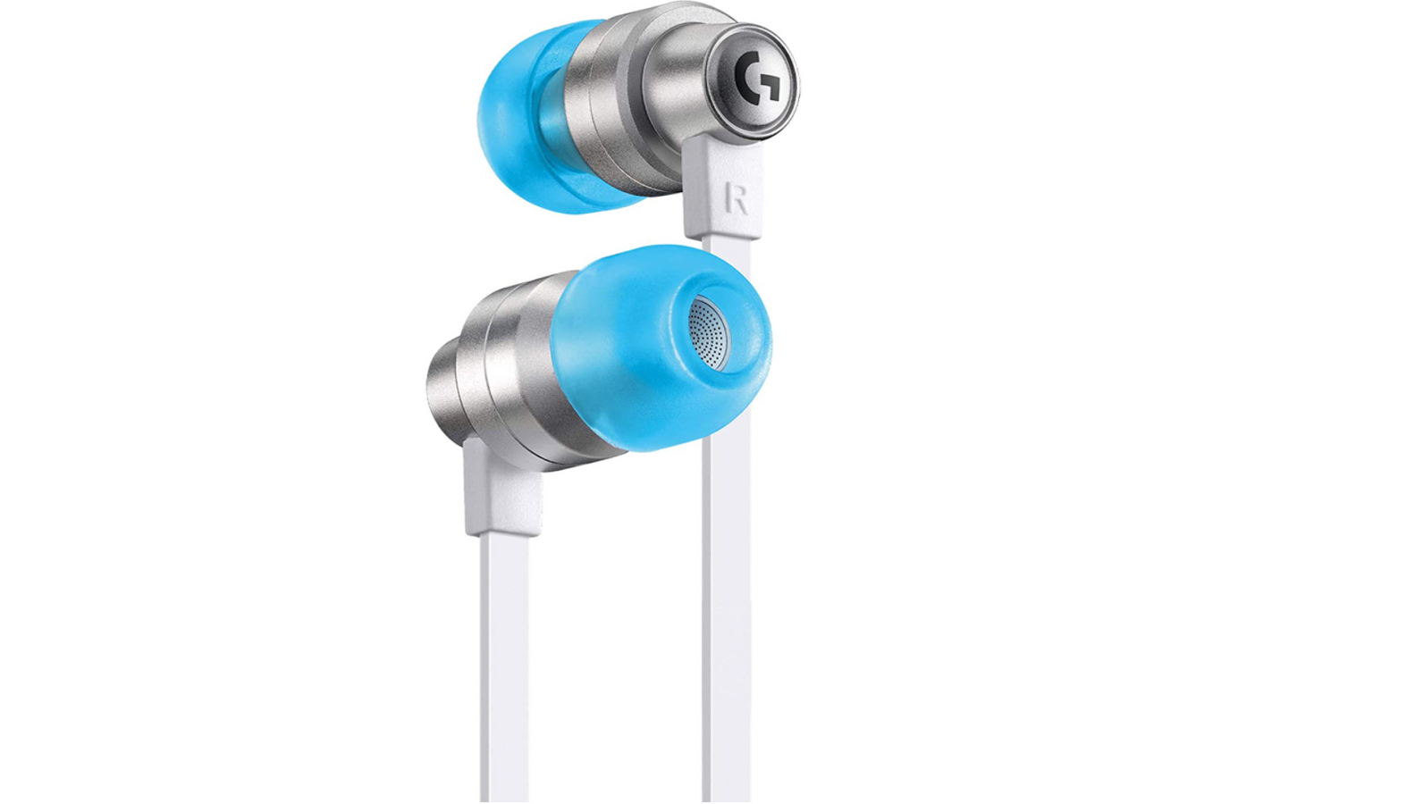 best Oculus Quest 2 accessories, product image of a pair of blue and white earphones