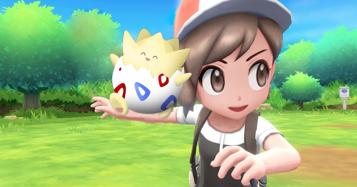 A Pokémon Let’s Go Johto mockup of Togepi jumping off a trainer’s arm