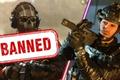 Modern Warfare 2 player holding gun and Ghost with Banned sign 