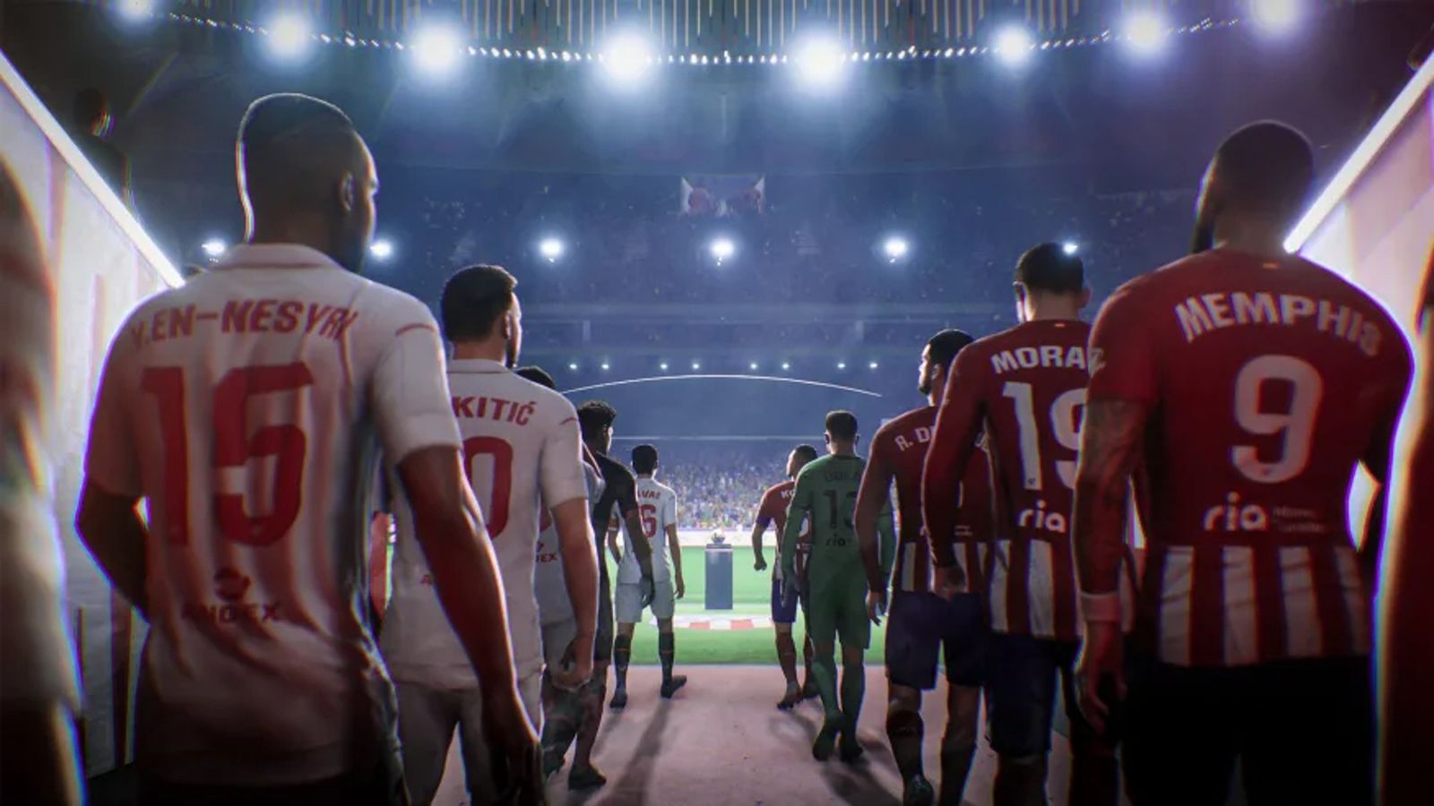 EA Sports FC 24 players walking out of stadium tunnel