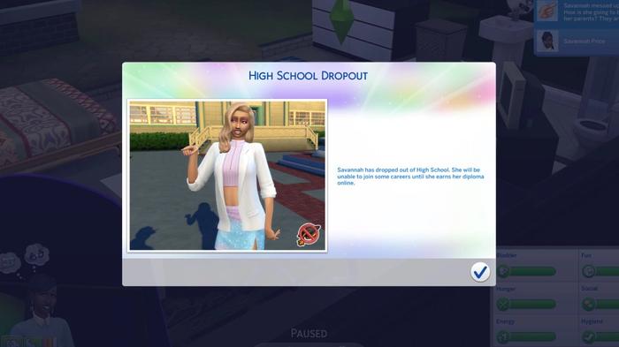 Sims 4 High School Years drop out pop up