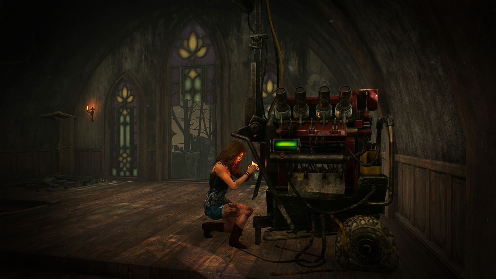A player is repairing a generator in Dead by Daylight.